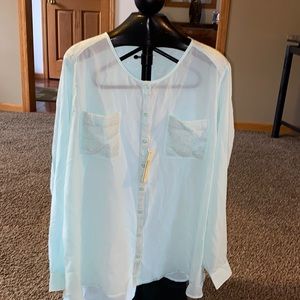 Van Heusen mint green sheer long sleeved blouse.  New with tags